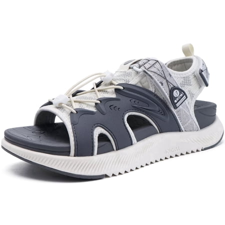 ONCAI Walking Sandals for Women, Sport Athletic Hiking Sandals With Arch Support Orthotic Outdoor Footbed for Plantar Fasciitis, Water Sandalias Mujer with Adjustable Strap Grey/White Size 10