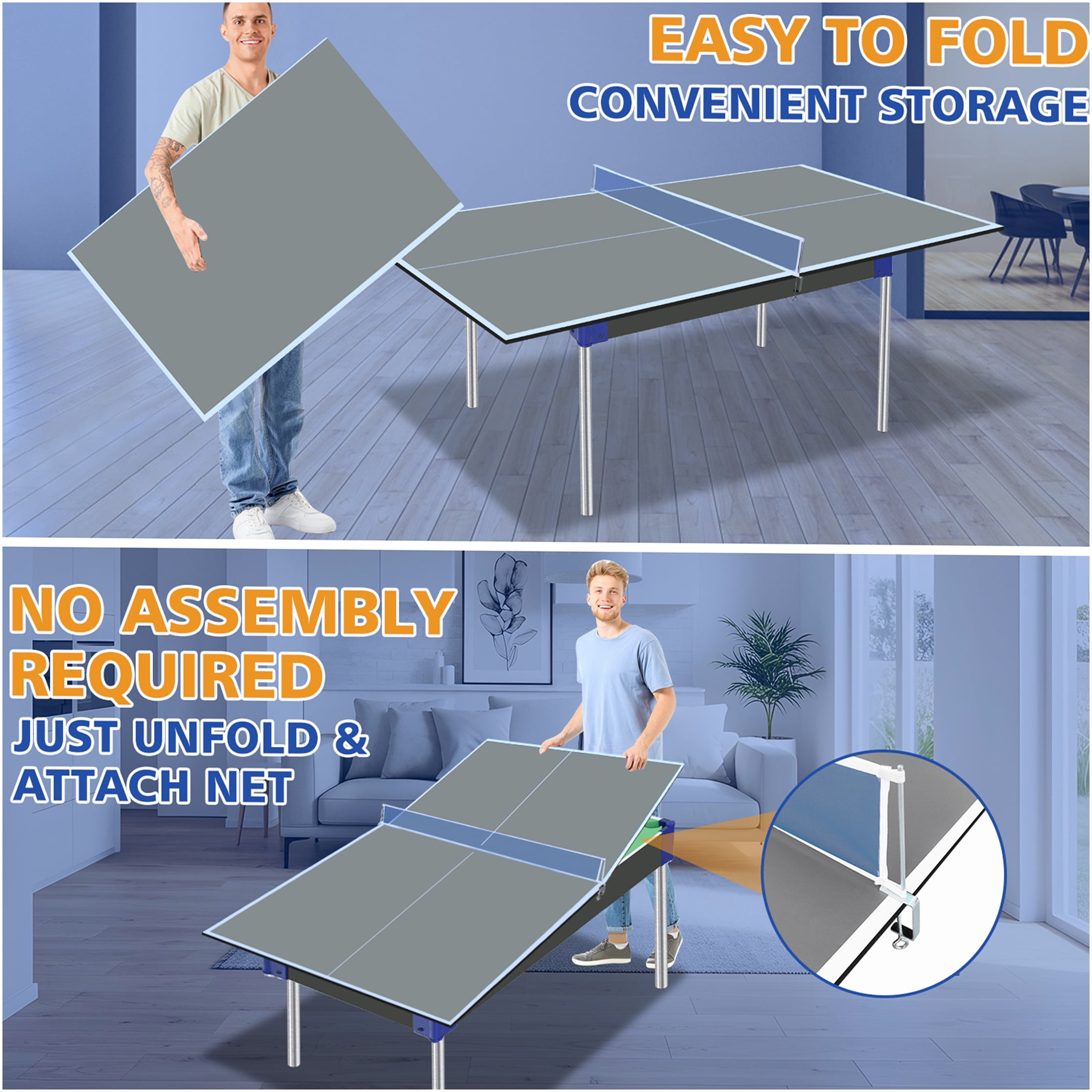 JERFIT 6x3 FT Foldable Portable Ping Pong Table Top, Grey MDF Conversion Top for Indoor & Outdoor Tennis Play, Includes Net & Posts