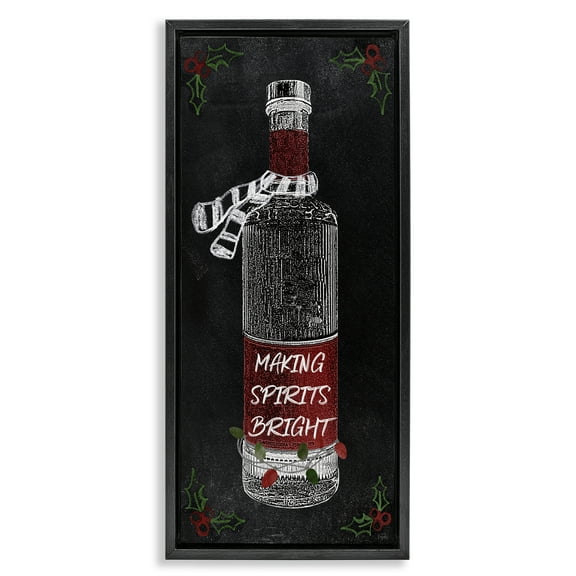 Stupell Industries Making Spirits Bright Bottle Holiday Painting Black Floater Framed Canvas Art Prints Wall Art, 11 x 25
