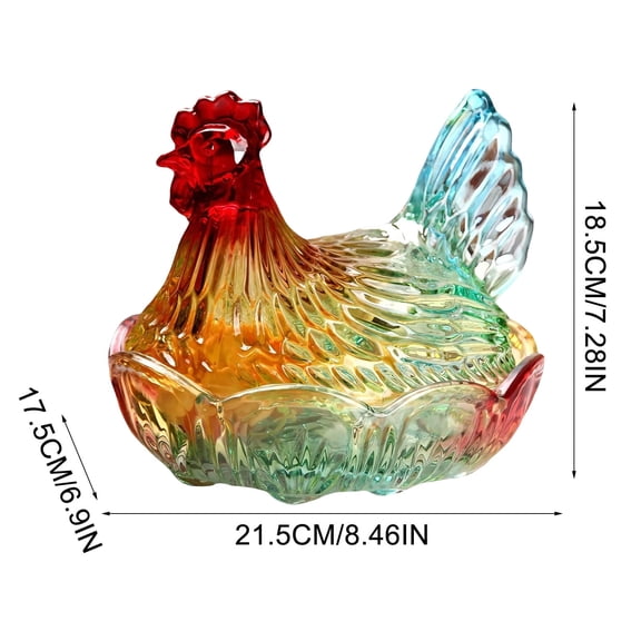 Chicken Glass Candy Bowl,8.46x7.28" Pastoral Style Candy Bowl with Hen-Shaped Lid,Colorful Glass Candy Bowl,Easter Party Dessert Snack Plate for Home,Office,Tabletop Decor Ornament