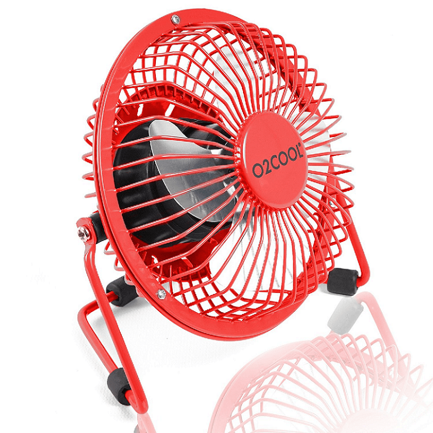 O2COOL 4' USB Personal Desk Fan – Portable Mini Table Cooling Fan - Plugs into Computer - Adjustable 360° Tilt, Quiet, Rubber Grip Feet - Red