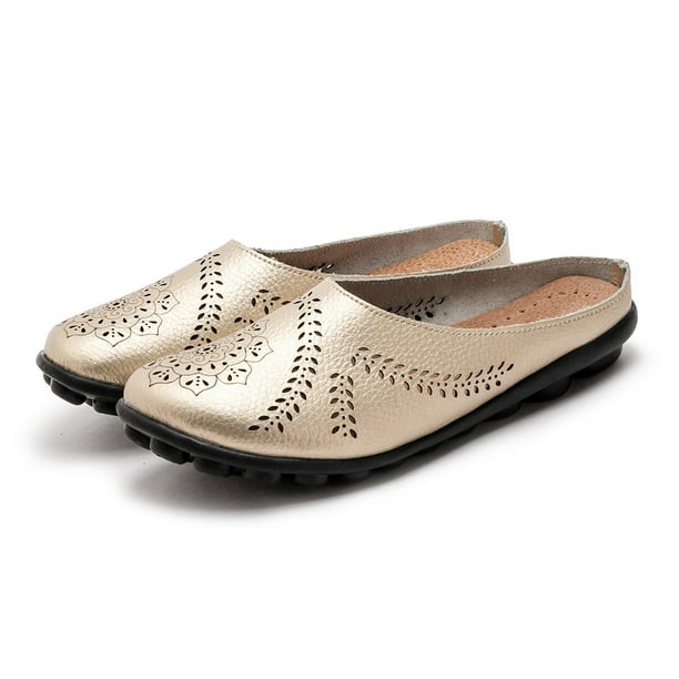 Zapatos de mujer Color sólido Retro ahuecado tallado tacón plano moda cómodas sandalias casuales zapatillas Wmkox8yii hj789