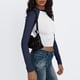 thumbnail image 4 of Top de manga larga slim fit con bloques de color para mujer: ligeramente corto, camisas informales elásticas de mezcla de poliéster, 4 of 6