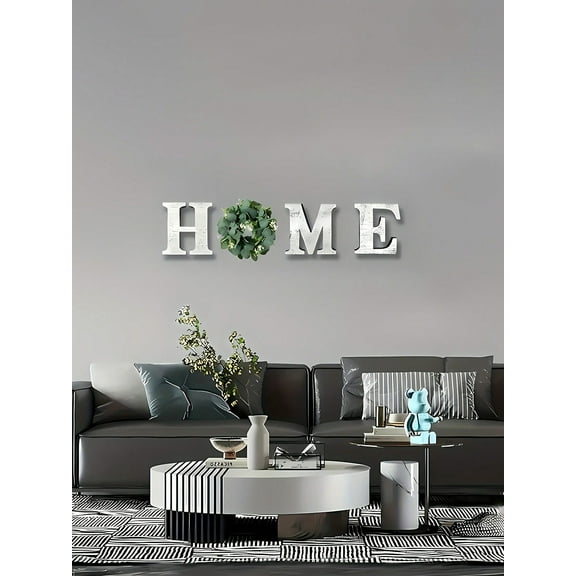 Wood Home Sign for Wall Decor Wooden Home Letters with Wreath Artificial Eucalyptus Modern Decorative Hanging Decor Farmhouse Home Sign for Living Room Kitchen Housewarming Decoration  Gifts