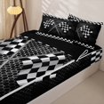 thumbnail image 3 of Erosebridal Hexagon Black Race Flag Zipper Full Size Comforter Sets with Fitted Sheet and 2 Pillowcases,Distressed Checkered Racing Stripe Zipper Bedding Set For Boys,Black Reversible,4pcs, 3 of 7