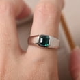 thumbnail image 5 of Vintage emerald engagement ring for men, asscher cut wide band silver May birthstone ring, 5 of 5