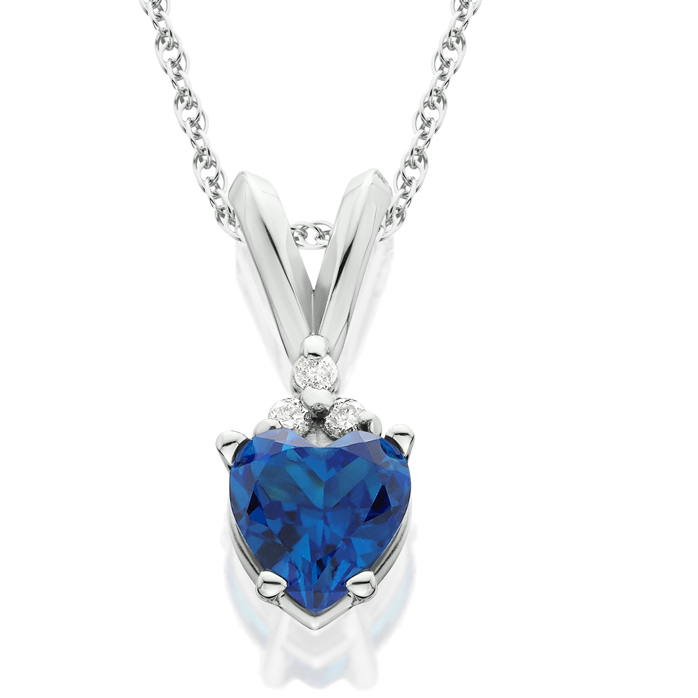 1 2ct Diamond & Simulated Blue Sapphire Heart Pendant 14K White Gold by Pompeii3