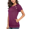 thumbnail image 4 of TEMOFON Women Summer Tops Casual Short Sleeve Shirts for Ladies Tshirts Loose Fit Tee Side Button Blouse with Pockets Solid Color Purplishred Plus Size XXL, 4 of 6