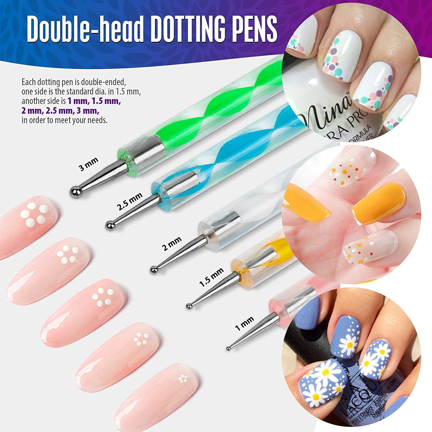 Nail Art Brush, 3D Nail Art Decorations Kit with Nail Pen Designer Dotting Tools Colors Holographic Nail Glitter Foil Flakes Nail Tape Strips Nails Rhinestones Professional Nail Accessories