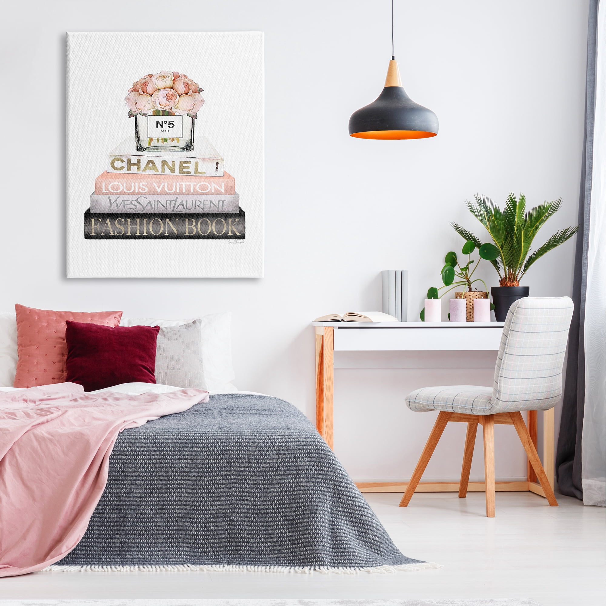 Stupell Industries Pink Fashion Book Stack Beauty & Fashion Painting Gallery Wrapped Canvas Print Wall Art, 36 x 48