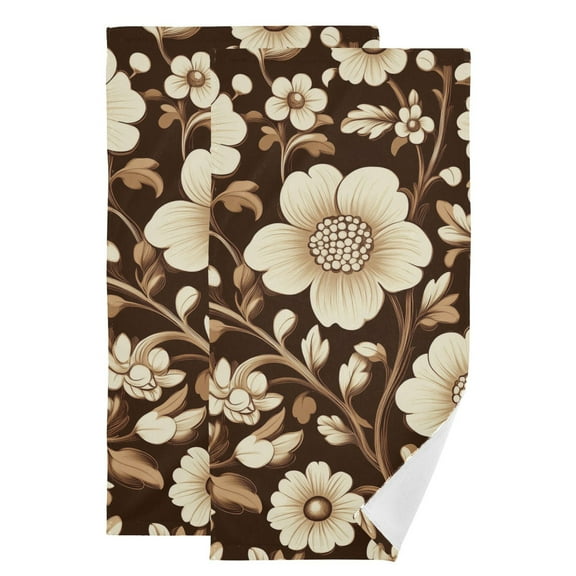 Yayeee Hand Towels for Bathroom Set of 2 Quick Dry Super Absorbent Soft Hand Shower Towels, 28" x 14", Brown Floral