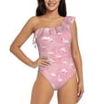 thumbnail image 2 of Picia Pink Flamingos and Flowers Pattern Women's One Piece Swimsuits,One Shoulder Swimwear Asymmetric ,Ruffle Monokinis Bathing Suits,High Waisted Flattering Bathing Suits-Large, 2 of 8