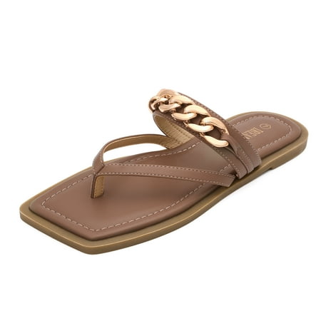Dream Pairs Sandals Women Flip Flops Square Open Toe Thong Sandals Summer Casual Lightweight Comfortable Flat Slippers Indoor Outdoor Beach Walking Shopping Vacation Shoes SDFF2226W BROWN Size 10