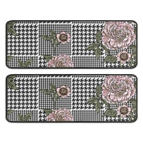 Kitchen Rugs Sets Of 2,Pioneer Flower Floral Print Pattern Anti Fatigue Kitchen Mat Rugs Non Slip Washable,Decorative Kitchen Floor Mats for Kitchen,Sink,Laundry,17"x47" 17"x47"