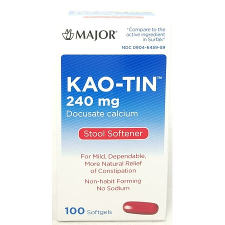 221MJRX MAJOR KAO-TIN 240MG CAPS BOXED DOCUSATE CALCIUM-240 MG red 100 CAPS UPC 309046459590 (PACK of 2)