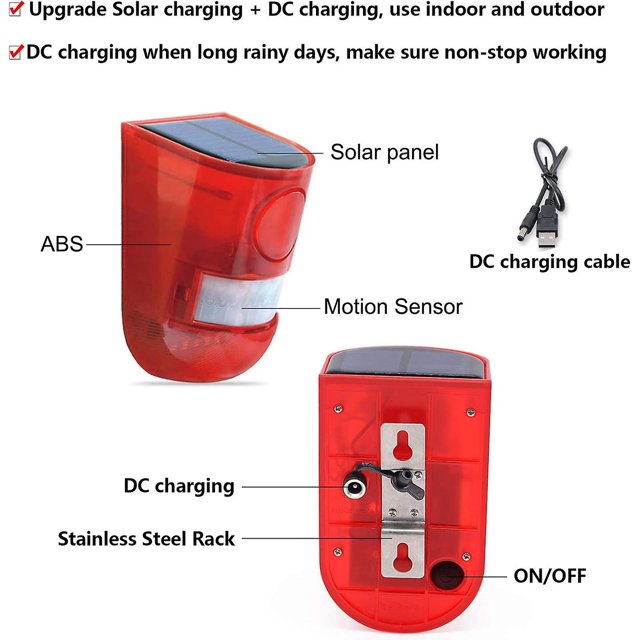 Alarma de luz y sonido con energía solar con sensor de movimiento Alarma de sonido de 110 decibelios Sirena Flash Estroboscópico Advertencia Sistema de alarma de seguridad para Farmhouse Villa Ba LingWen 8390605794865