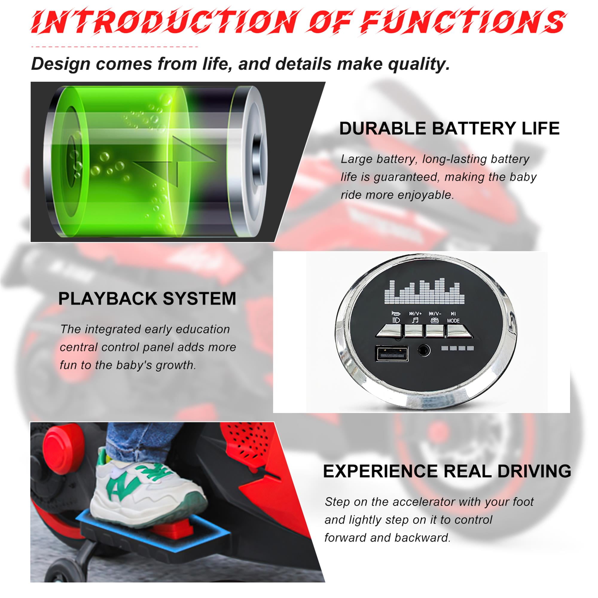 CIPACHO Kids 12V Battery Powered 4 Wheels Ride on Motorcycle Toy for Children Boys and Girls, Red