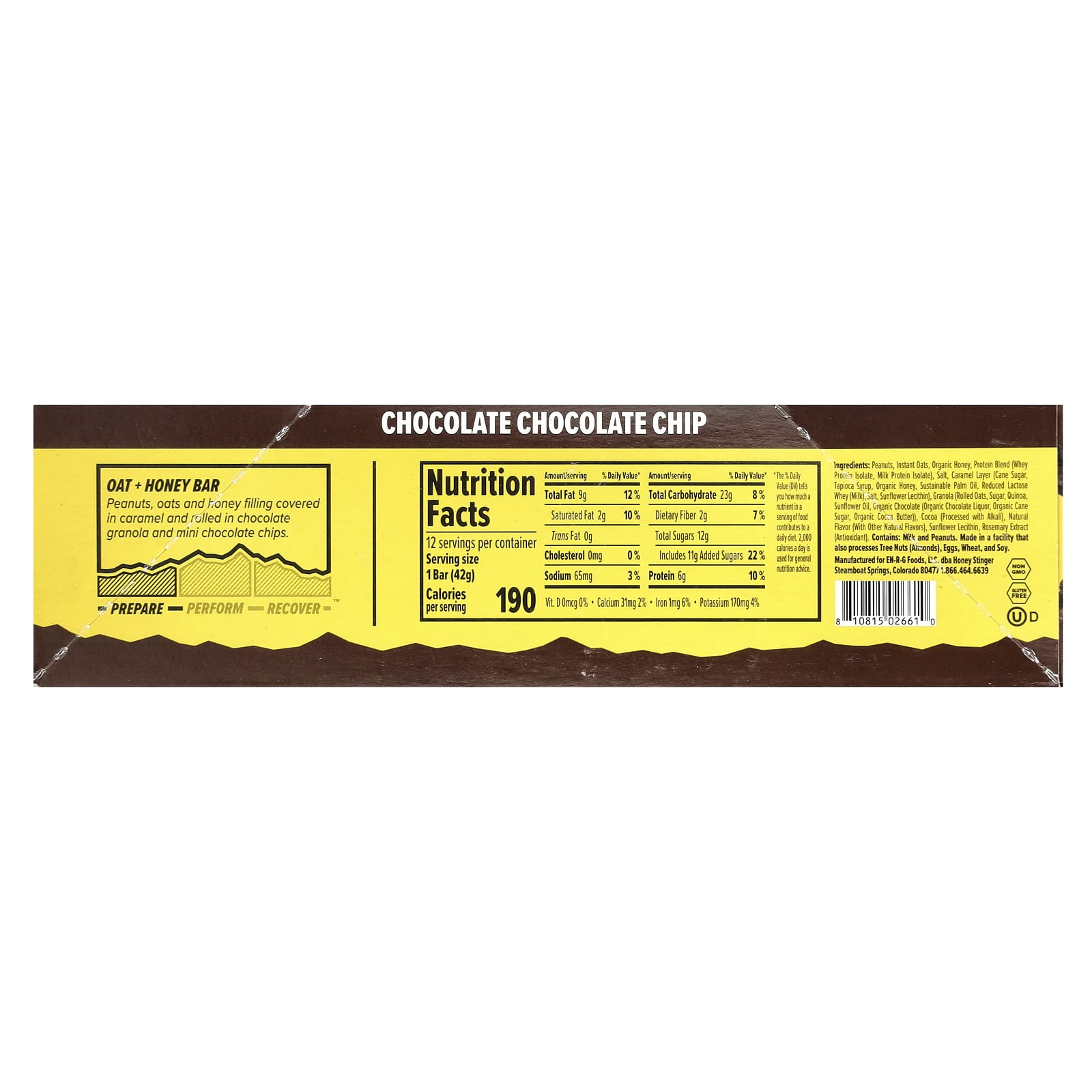 Honey Stinger Oat + Honey Bar, Chocolate Chocolate Chip, 12 Bars, 1.48 oz (42 g) Each