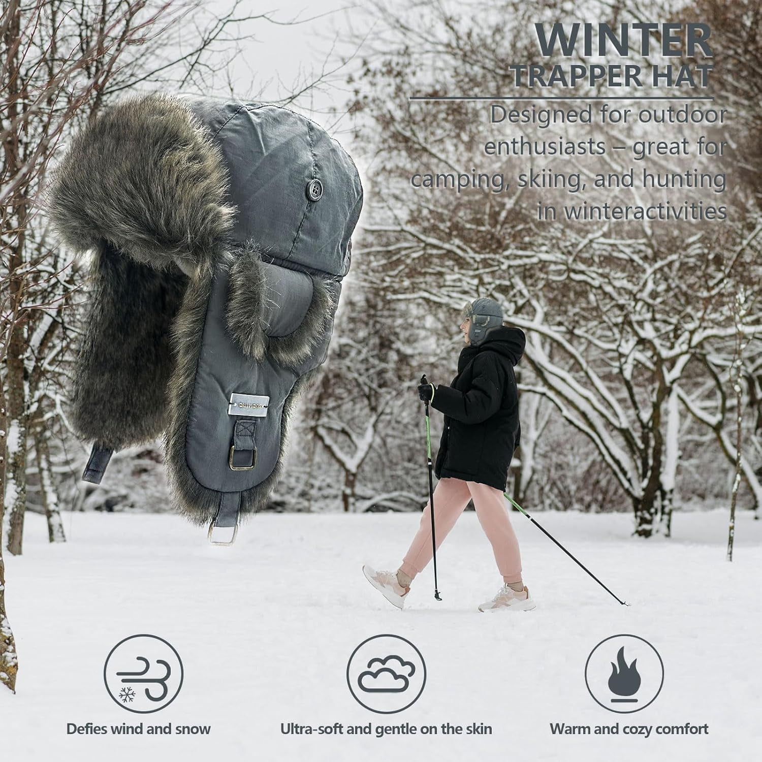 Winter Trapper Hat for Men and Women,Russian Ushanka Aviator Warm Cold Proof Ski Hunting Cycling Winter Hats