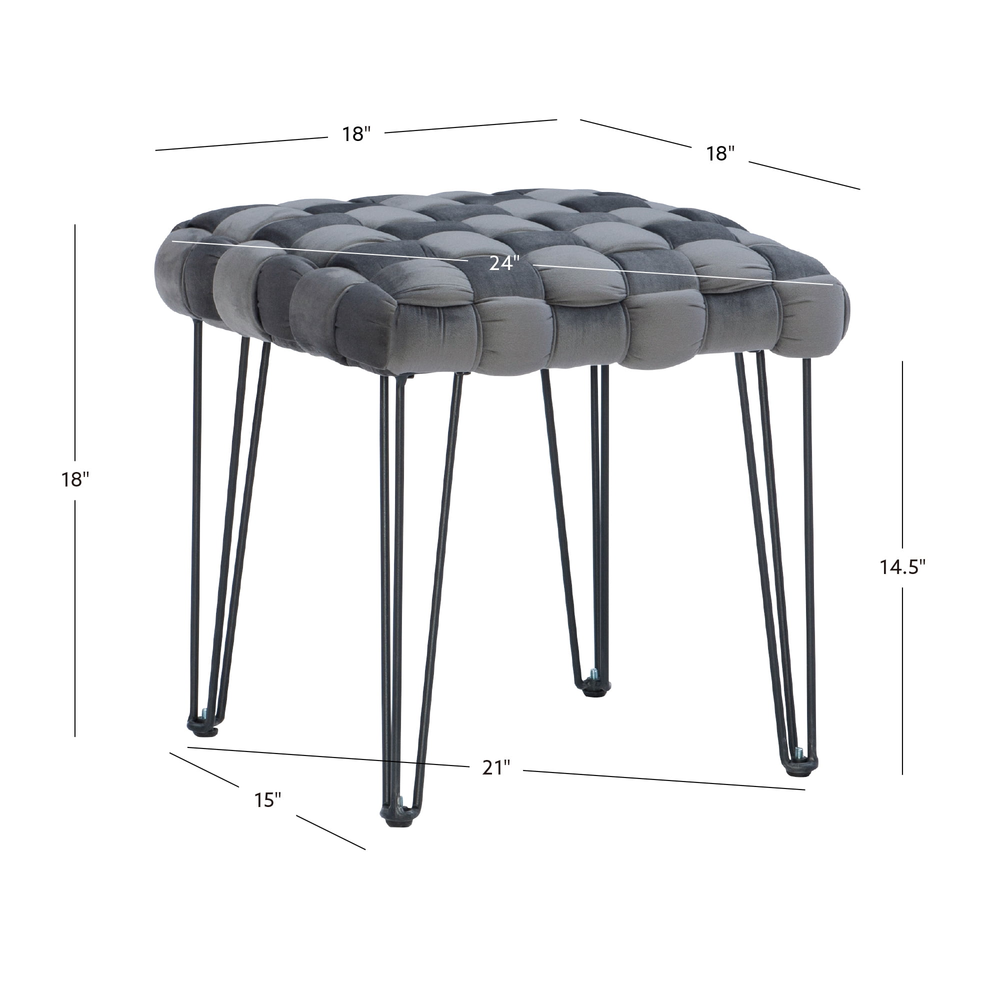 Powell Anya Square Handwoven Velvet Ottoman with Hairpin Legs, Gray