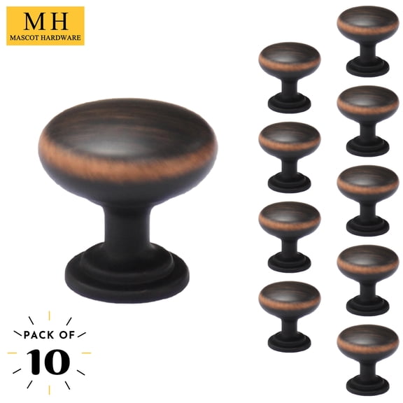 Mascot Hardware Elegant 1 in. Oil Rubbed Bronze Round Metal Cabinet Knobs - Pack of 10