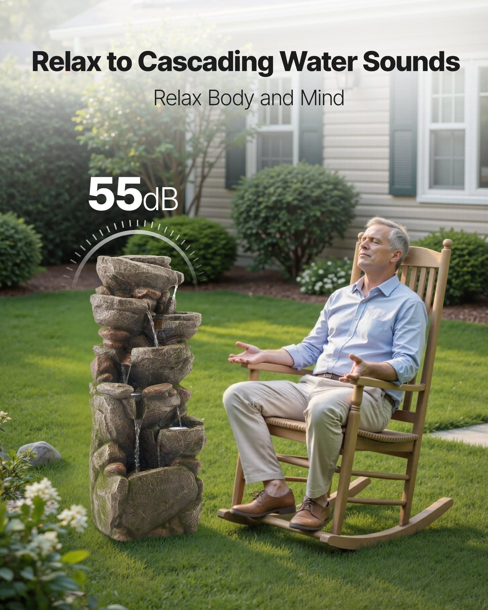 Outdoor Water Fountain 7-Tier Rock-Shaped Cascading 38.98 in Fountains
