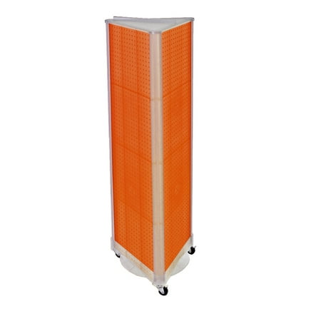 

Azar Displays 700451-ORG Orange Three-Sided Pegboard Tower Floor Display on Wheeled Base. Panel Size: 16 W x 60 H