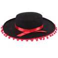thumbnail image 4 of Fashion Felt Hat Red Hair Ball Ribbon Mexican Hat Dancing Party Performance Hat (Black+Red), 4 of 8