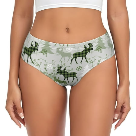 Womens Underwear green plaid Moose tree No Show Seamless Underwear  Soft Comfy Stretch Panties  Hipster Ladies Panties Bikini Underwear Briefs