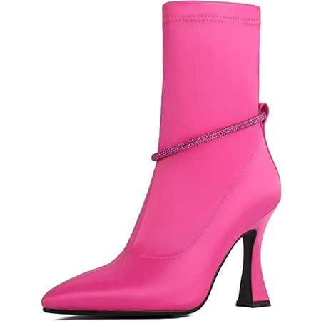 

Women s High Heel Ankle Boots with Rhinestone Bracelet Sexy Pointed Toe Zipper Stiletto Booties Dress Shoes