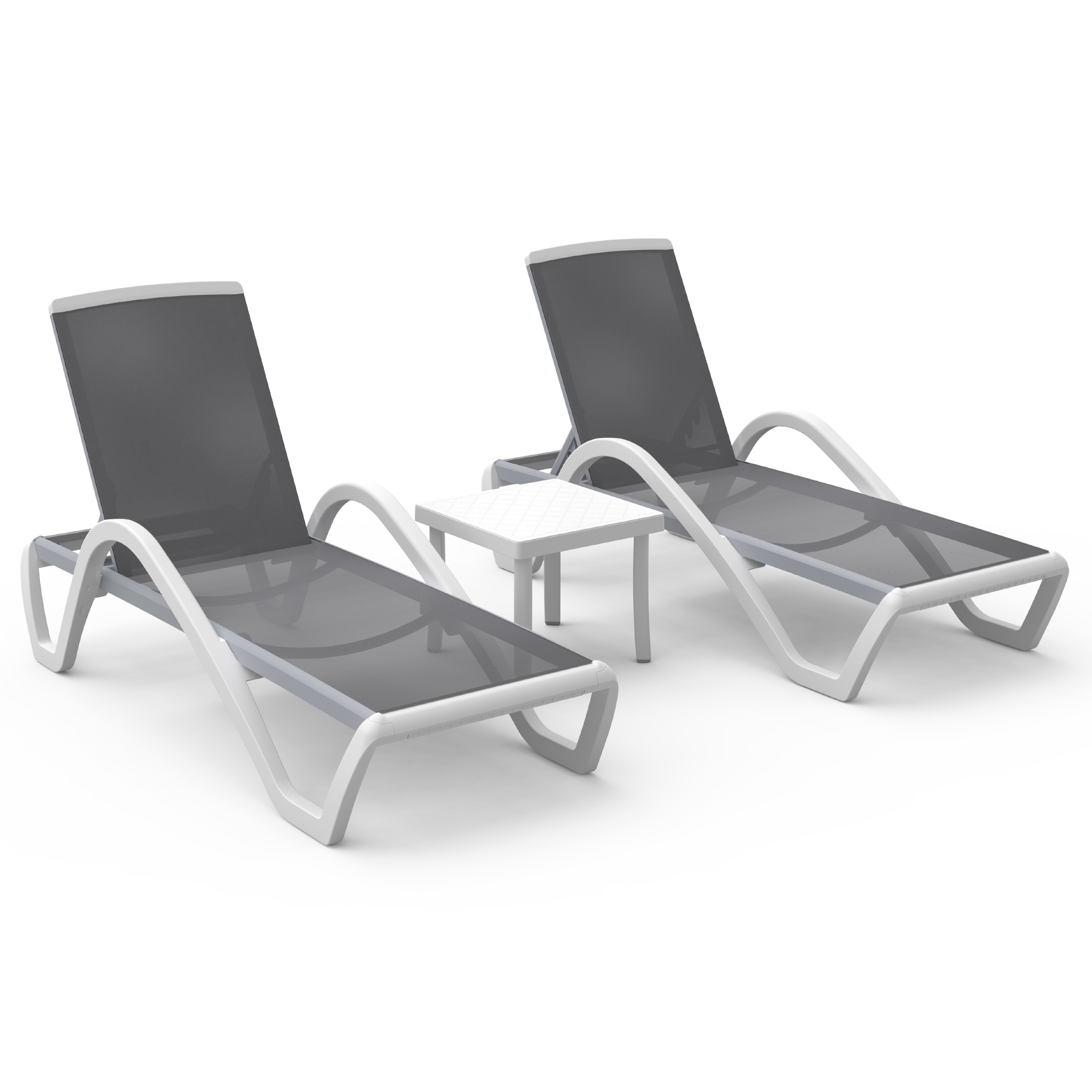 Domi Patio Chaise Lounge Chair Set of 3,Outdoor Aluminum Polypropylene Sunbathing Chair with Adjustable Backrest,Arm,Side Table,for Beach,Yard,Balcony,Poolside(2 Gray Chairs W/Table) - image 3 of 8