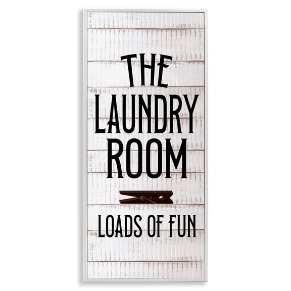 Stupell Industries Rustic Lodge Laundry Room Plank Pattern White Framed Giclee Art, 13 x 30, by Kim Allen