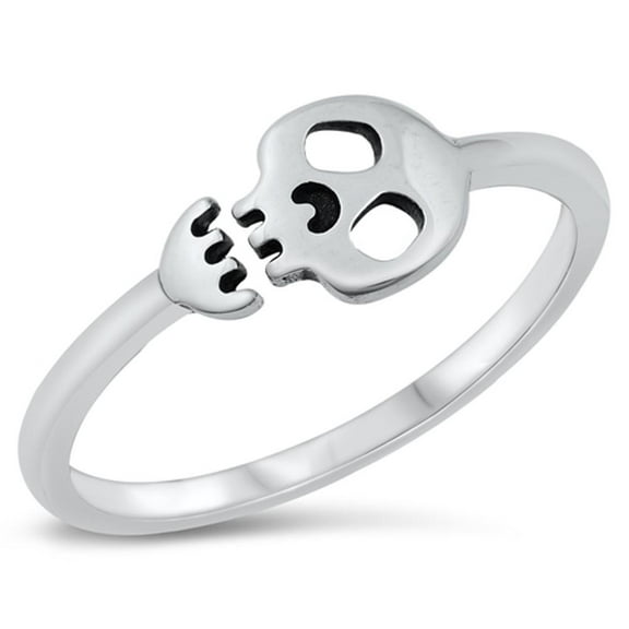 Adjustable Open Skull Jaw Ring .925 Sterling Silver Band Jewelry Female Male Unisex Size 10