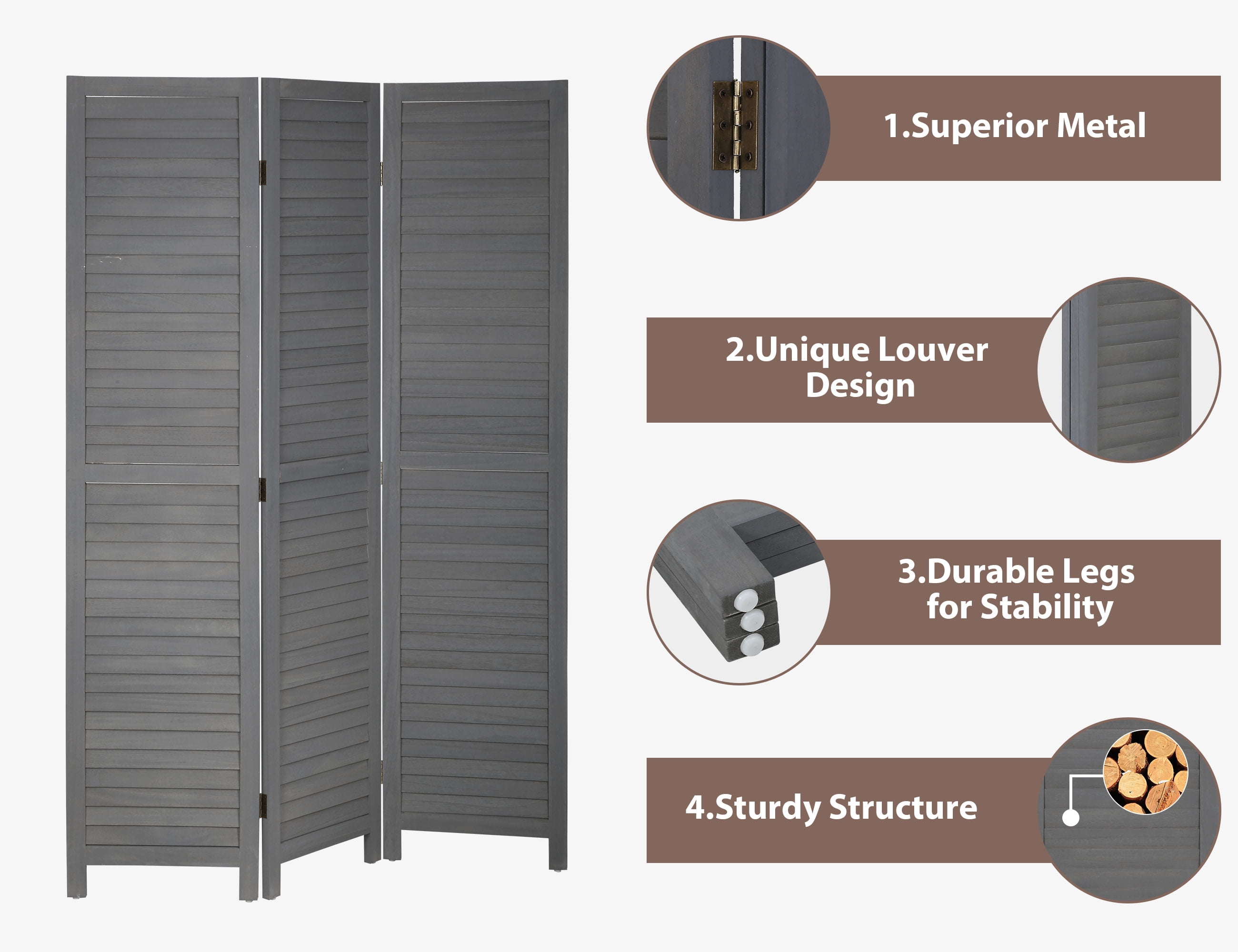CL.HPAHKL Room Divider, 3 Panel Folding Privacy Screen Temporary Wall, Freestanding Wall Divider Portable Room Partitions and Dividers for Home Bedroom Living Room, Gray