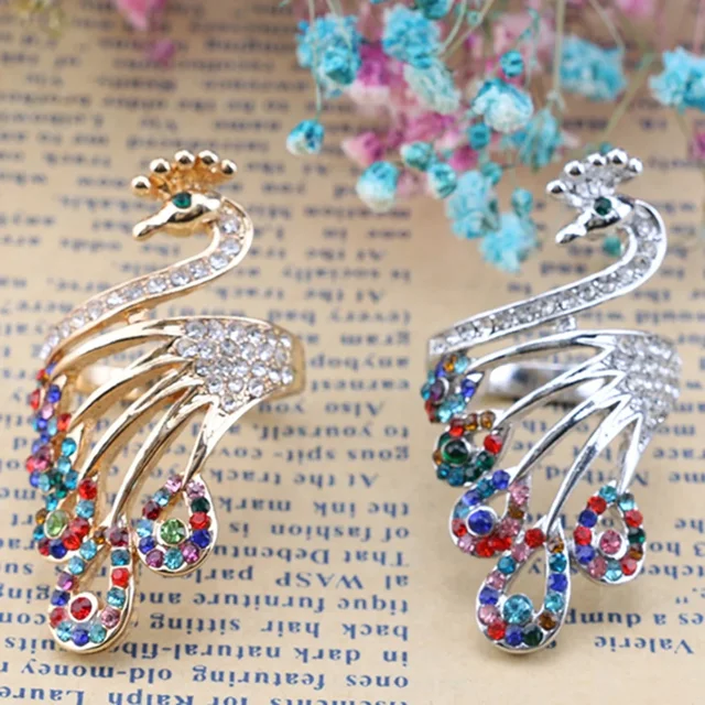 Knitting Loop Crochet Ring Adjustable Knitting Loop Ring Peacock Open Finger Ring Thimble Metal Yarn Guide Finger Holder