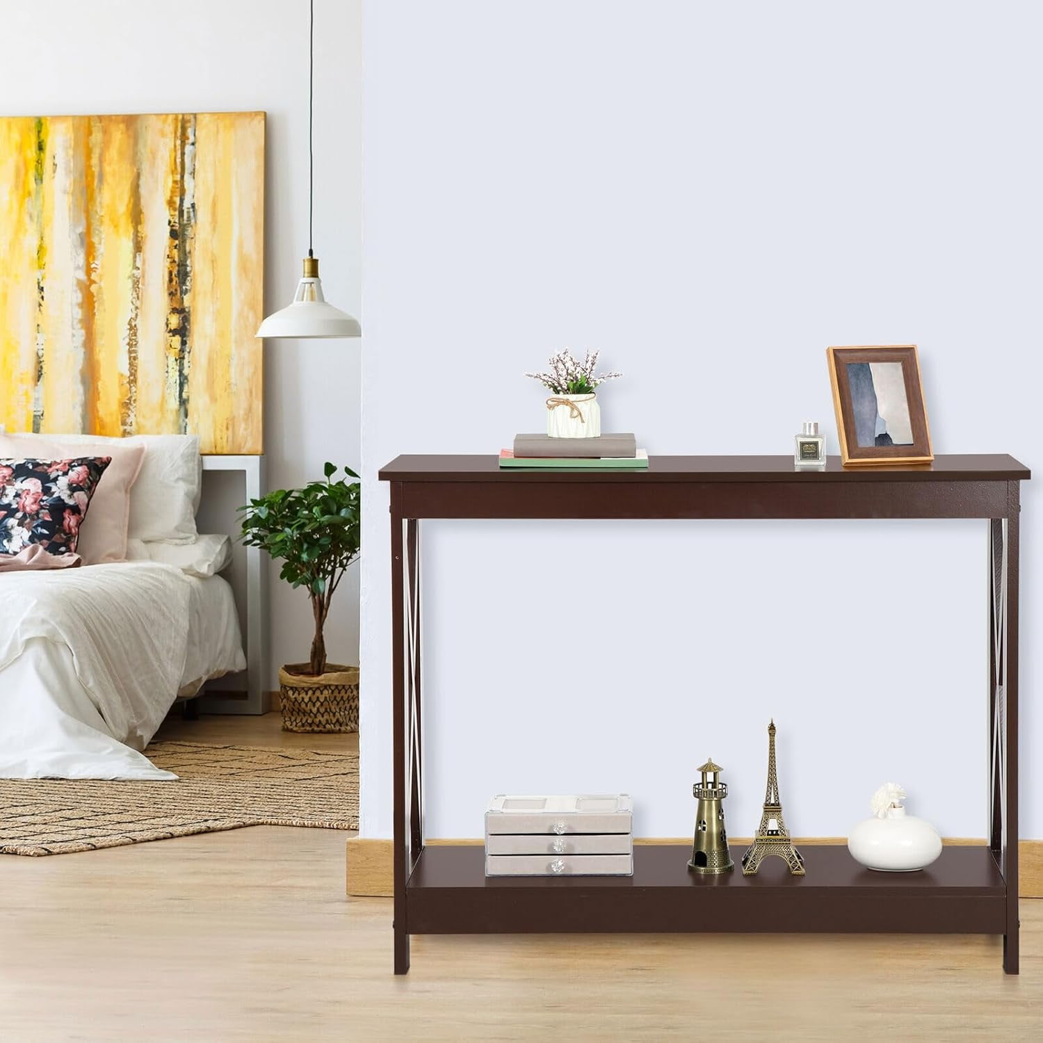 Console Table 2-Tier with Storage Shelf,X-Design Bookshelf Narrow Accent Table for Entryway Hallway Living Room Sofa Side Table,Black