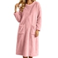 thumbnail image 5 of Jovrlynd Nightgowns for Women Fleece Long Sleeve Crewneck Winter Loose Sleepwear with Pockets Soft Comfy Warm Sleep Dress, S-2XL, 5 of 7