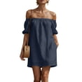 thumbnail image 4 of Kukoosong Women's Off The Shoulder Mini Dress, Short Sleeve Flowy Dress, Casual Summer Beach Sundress, Lightweight Button Up Pocket Loose Fit Dress, 4 of 7