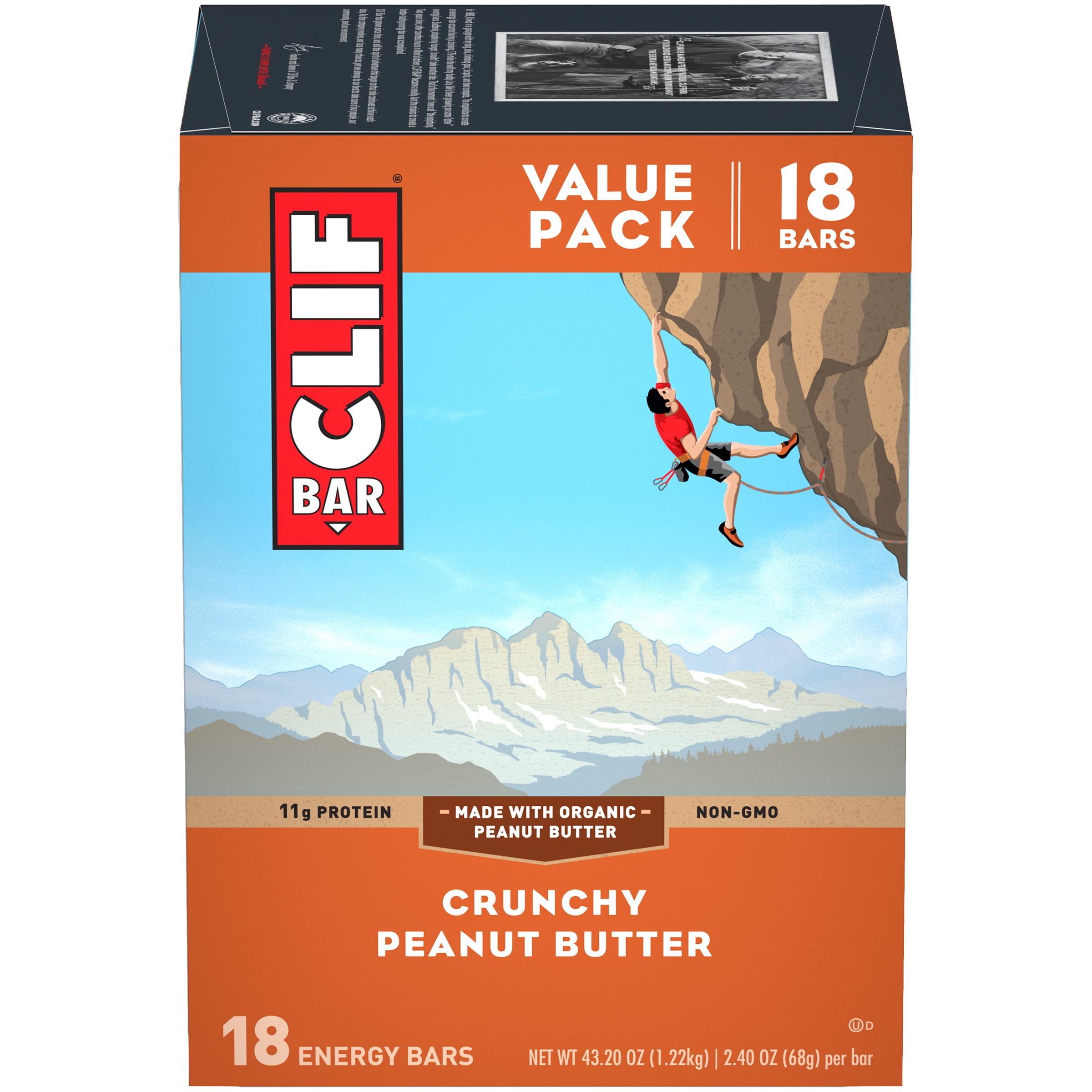 CLIF Bar Energy Bars, Crunchy Peanut Butter, 11g Protein Bar, 18 Ct, 2.