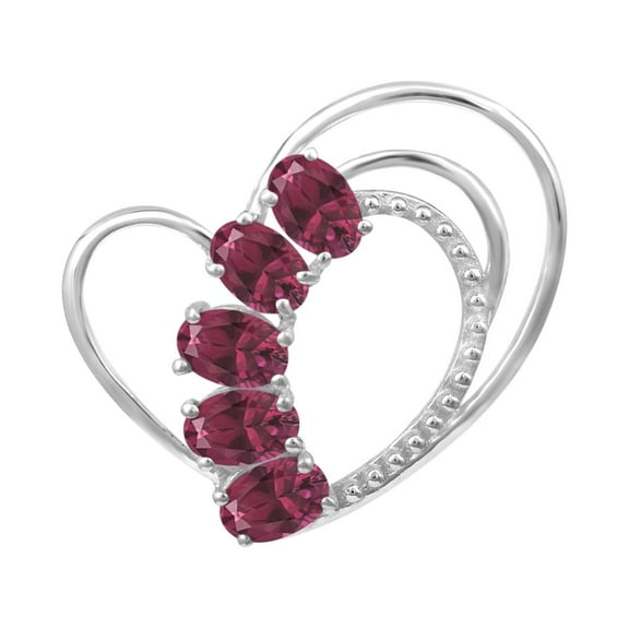 6X4MM Oval Five Stone Red Cz 925 Sterling Silver Women Love Pendant