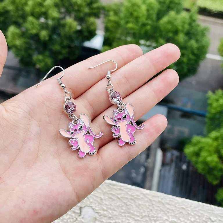 kefeng jewelry Anime Stitch Ohana Family Earrings - With Birthstone Ohana  Angel Jewelry for Women Girls Family Birthday Gifts for Friends Sister