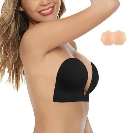 

Eleady Adhesive Invisible Strapless Sticky Push Up Bra Backless with Nipple Covers(Black Small)