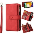 thumbnail image 1 of Nalacover Wallet Case for Samsung Galaxy A14 5G, [15 Card Slots] [Zipper Pocket] Vintage PU Leather Flip Folio Cover with Magnetic [Wrist Strap] [Kickstand] Skin-Feeling Shockproof Case, Red, 1 of 9