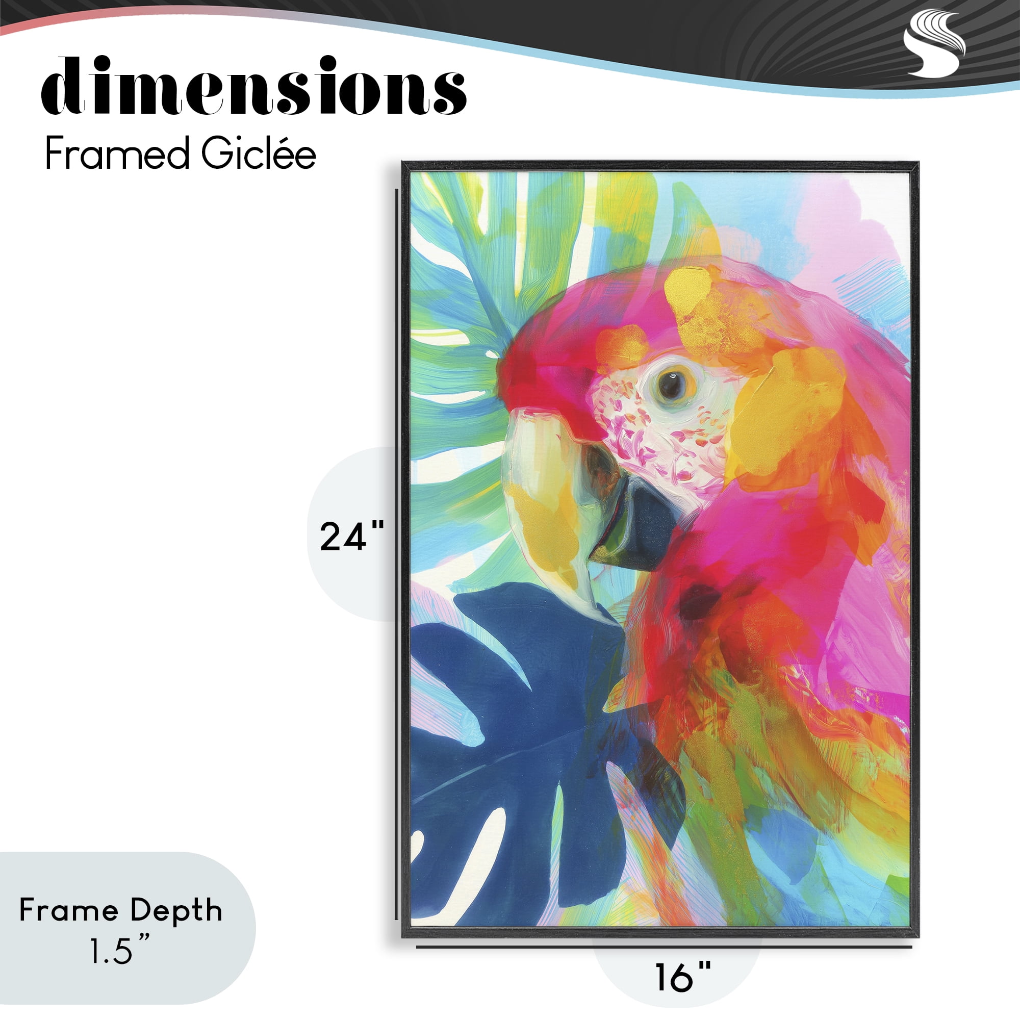 Stupell Industries Scarlet Macaw in Paradise Black Framed Giclee Art, design by Chromatic Storm Studio