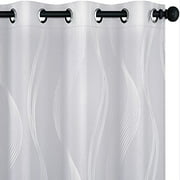 Deconovo Blackout Curtains, Wave Striped Foil Print Light Greyish White Curtains, Room Darkening Curtains for Bedroom, 42x45 Inch, 2 Panels