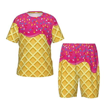 Luyuia Red Ice Cream Print Girls  2-Piece Tie-Dye Pajama Set  Cute Summer Loungewear with Shirt and Tank Shorts Nightwear-4X-Large