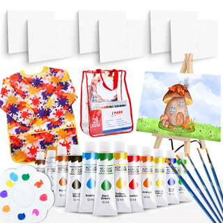 RISEBRITE Kids Art Set 35 Pcs Acrylic Paint Set for Kids Includes Non Toxic Paint Tabletop Easel Paint Brushes Canvas Painting Pad and More Art