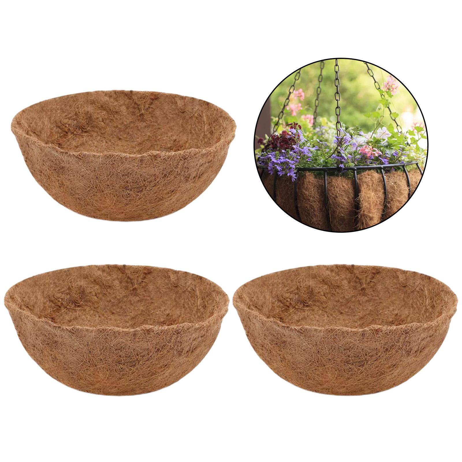 Riverhighfur 3 Packs Round Coco Fiber Natural Circle Coconut Fiber Replacement Liners Outdoor Garden Coco Liners for Wall Planters and Flower Pot Set 1 