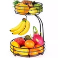 thumbnail image 1 of Frutero de 2 niveles para encimera de cocina: Cesta met&aacute;lica para verduras con colgador para pl&aacute;tanos: Gran capacidad de almacenamiento desmontable para comida y pan (Negro), 1 of 8