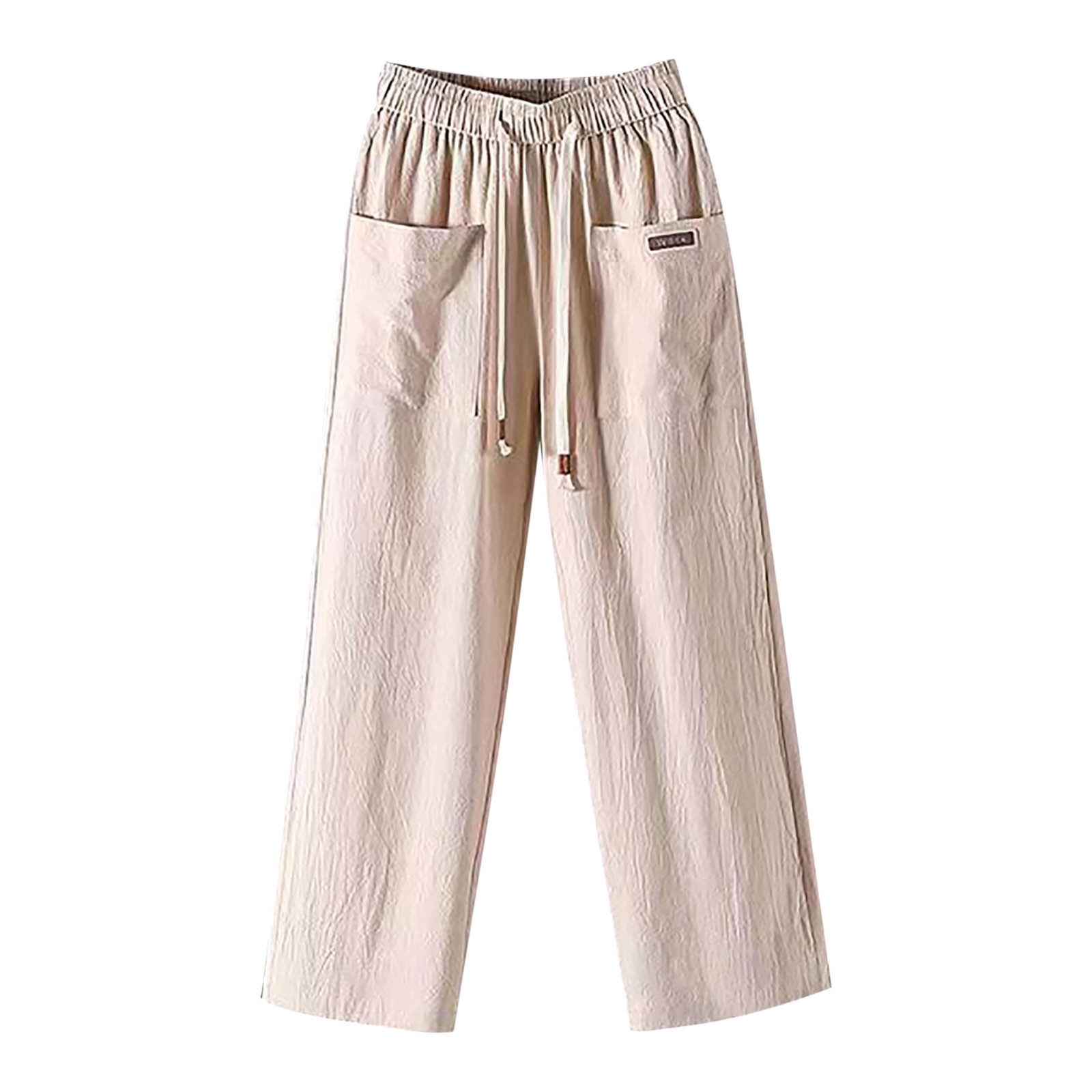 Yuyuzo Pantalon Large en Coton et Lin pour Femmes Taille Élastique